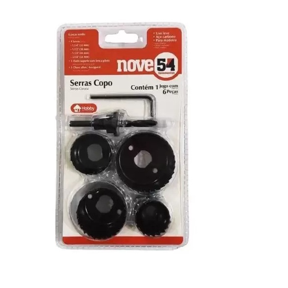 Jogo De Serra Copo Para Madeira 32 a 54 MM 06 PCS NOVE54 - NOVE54 FERRAMENTAS