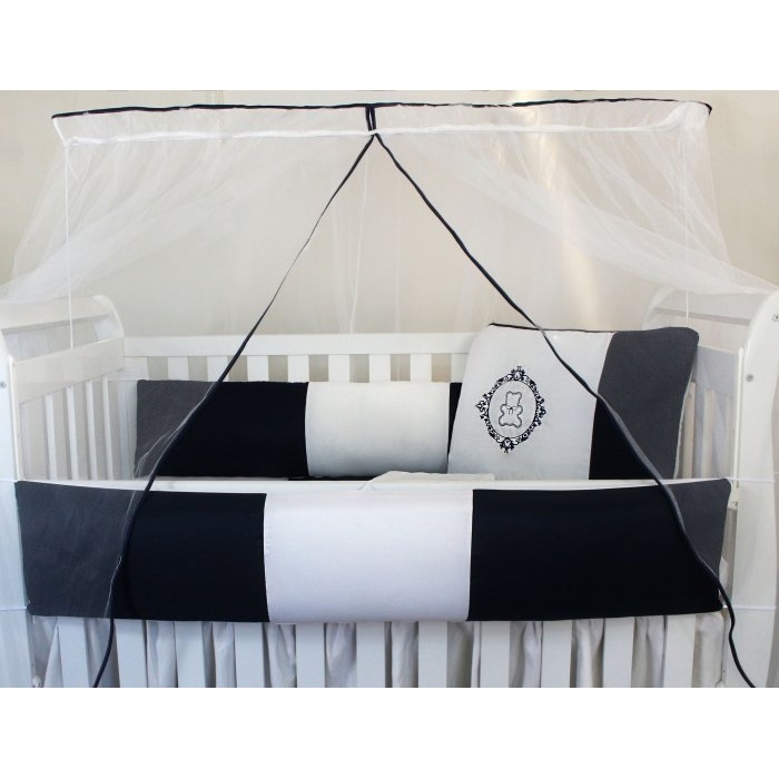 Kit Protetor de Berço Kids com Mosquiteiro Comum 7 peças Urso Arabesco Marinho