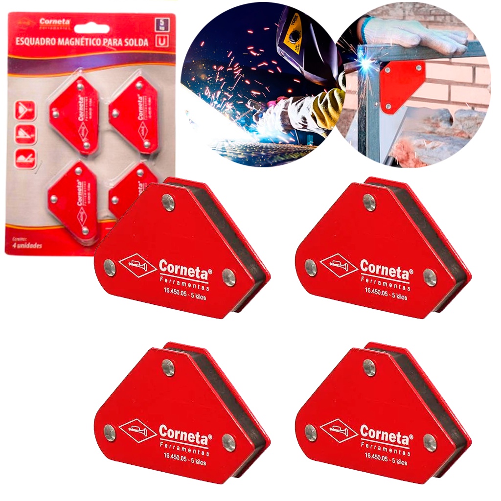 Esquadro Magnético Soldador Kit 4 Peças Pode Suportar Até 5kg Fixação Metais Auxiliar Serralheria - Home & Living