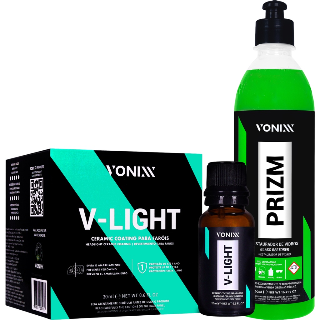V-Light 20ml Coating Vitrificador de Vidros + Prizm Limpador Restaurador de Vidros Vonixx em Oferta na Shopee