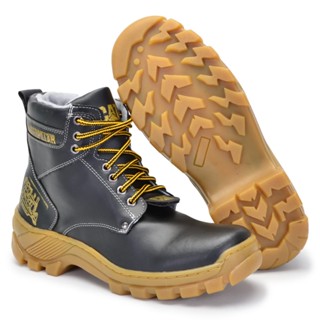 bota coturno CAT casual preta couro ecológico em Oferta na Shopee