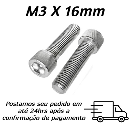 Parafusos Allen M3 x16mm Cabeça Cilíndrica Inox