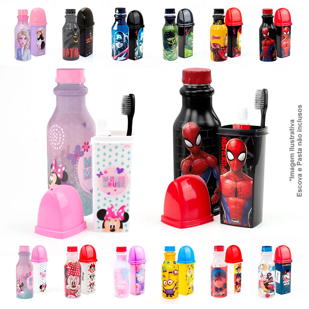 Kit Volta as Aulas Escolar Garrafa de Água Infantil 500 ML e Porta Escova de Dente Infantil em Oferta na Shopee