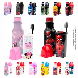 Kit Volta as Aulas Escolar Garrafa de Água Infantil 500 ML e Porta Escova de Dente Infantil em Oferta na Shopee