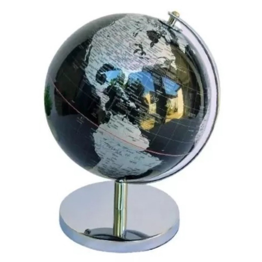 Globo Terrestre Preto Base Meta Decoração Luxo De Mesa 19cm