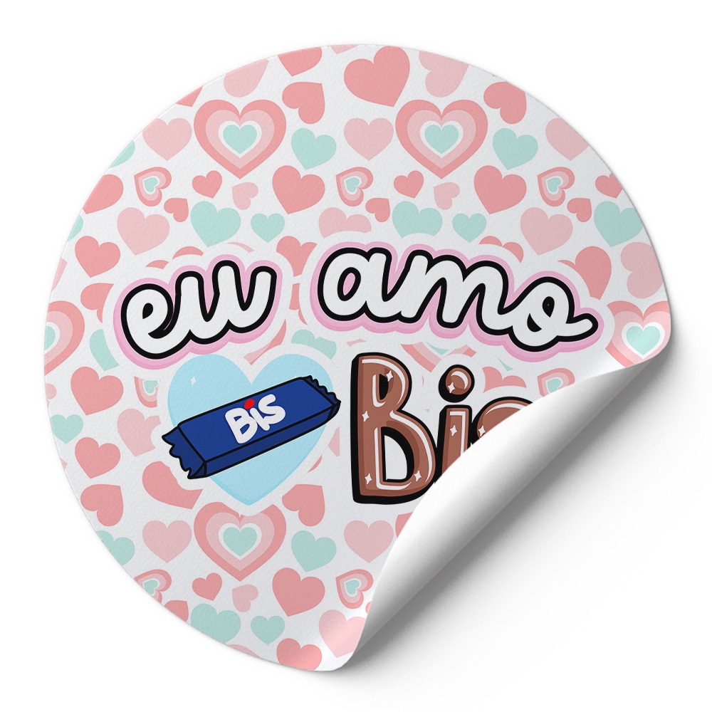 120 Adesivos Etiquetas Tag Redondos Eu Amo Bis Escrita Rosa Azul Chocolate Páscoa Corações Rosa Verde Turquesa AD01722