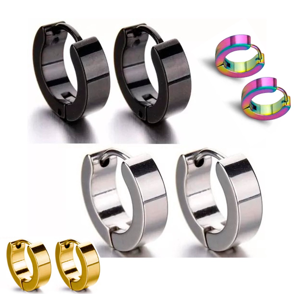Brinco Masculino em aço inox masculino feminino argola preto prateado dourado colorido 9mm