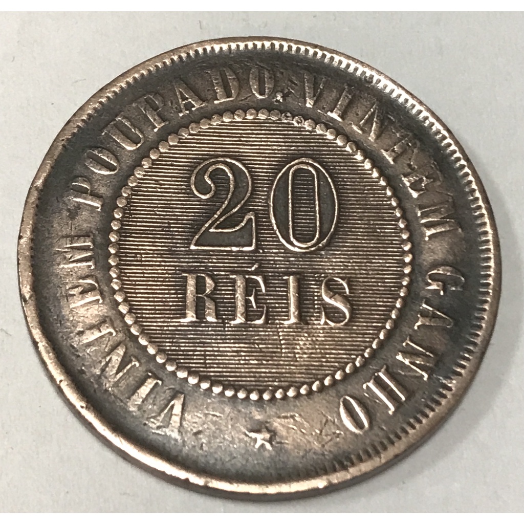 🇧🇷 Moeda de 20 Réis 1908 - Vintém poupado, vintém ganho