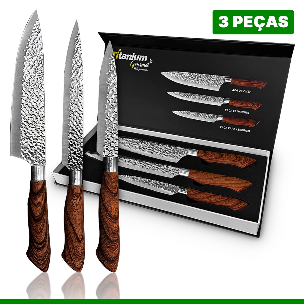 Kit Jogo de Facas de Cozinha Profissional Antiaderente 3 Peças Churrasco