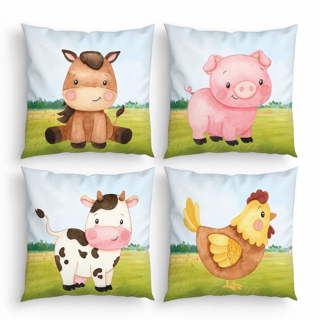 Kit 4 Capas de Almofadas Decorativas 45cm Fazendinha Aquarela em Oferta na Shopee