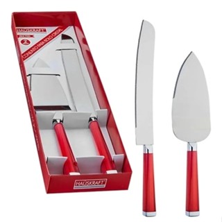 Kit espátula e faca para bolo torta e pães inox 2 peças festa cabo de cristal