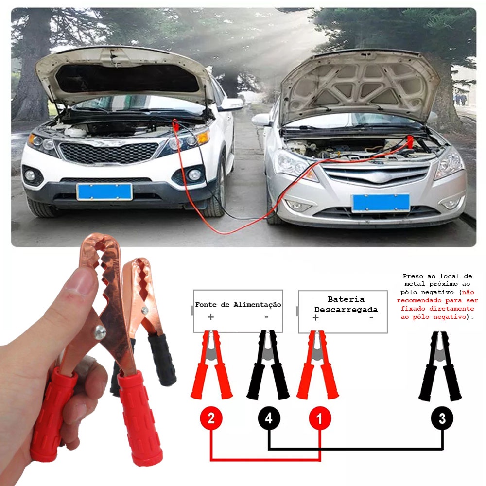 Garra Jacaré 500A Emborrachado 4 Peças para Bateria Chupeta Carro Automotivo Lugatools
