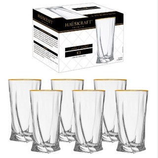 Jogo 6 Copos Ice Long Drink 380ml C/Borda Dourada