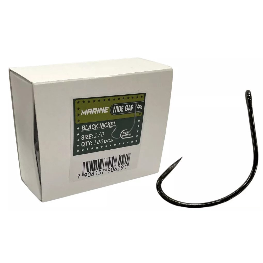 Anzol Wide Gap 4x Reforçado 2/0 S/ Farpa Black 100 Pc Marine Sports