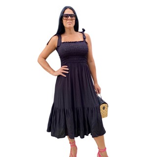 Vestido Midi Alça Larga Camadas Verão Plus Size