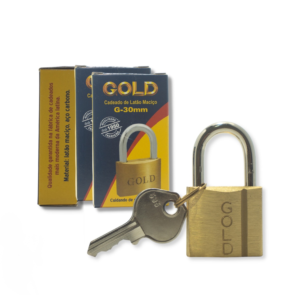 CADEADO GOLD 30 MM - Latão Maciço Antifurto / Bem Reforçado