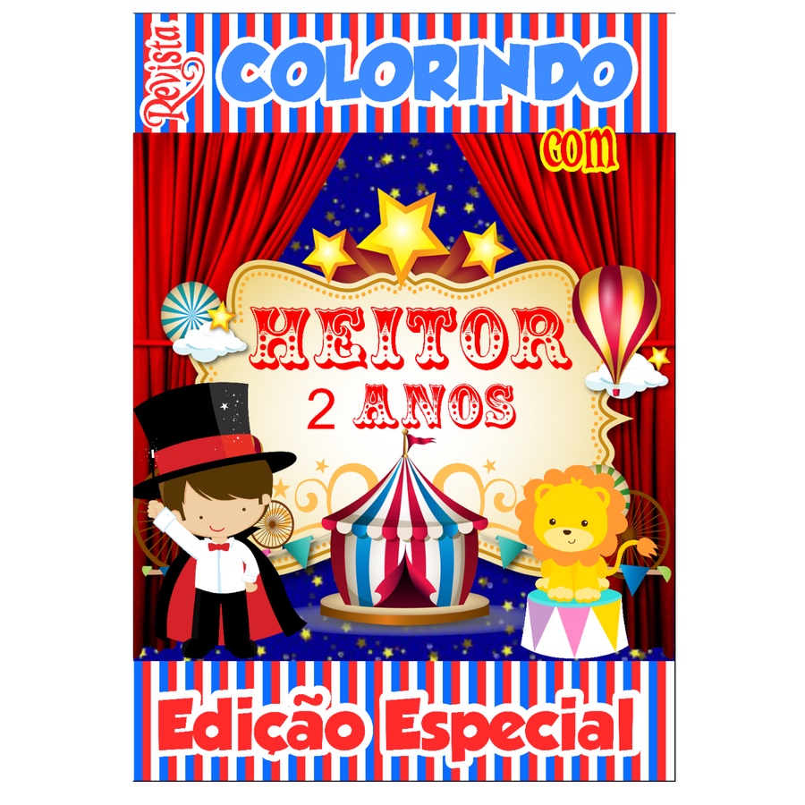 Livro De Colorir Personalizado / Revistinha de Colorir - Tema: Circo Menino