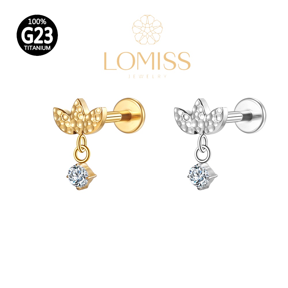 Piercing Helix Conch Labret Titânio PVD Folhas com Pingente Zircônia《Lomiss semijoias》 em Oferta na Shopee