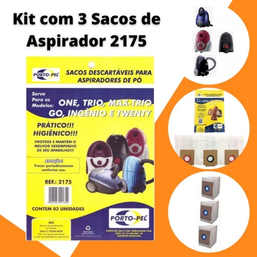 3 Saco Descartável P/ Aspirador Eletrolux One - Max Trio Portopel 2175