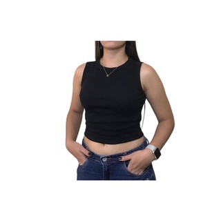 Cropped Feminino Canelado Regatinha Básica Verão
