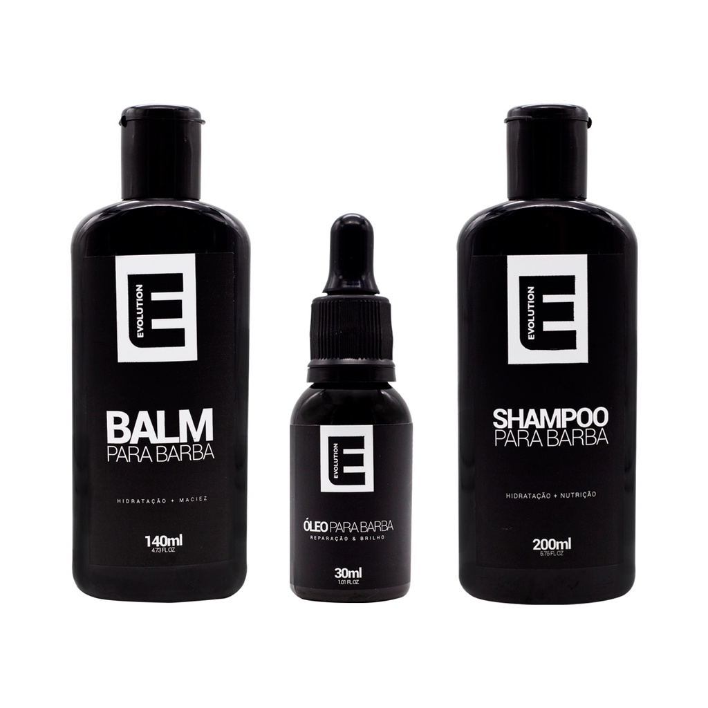 Kit para Barba Evolution Barber 1 Balm para Barba + 1 Óleo + 1 Shampoo para Barba