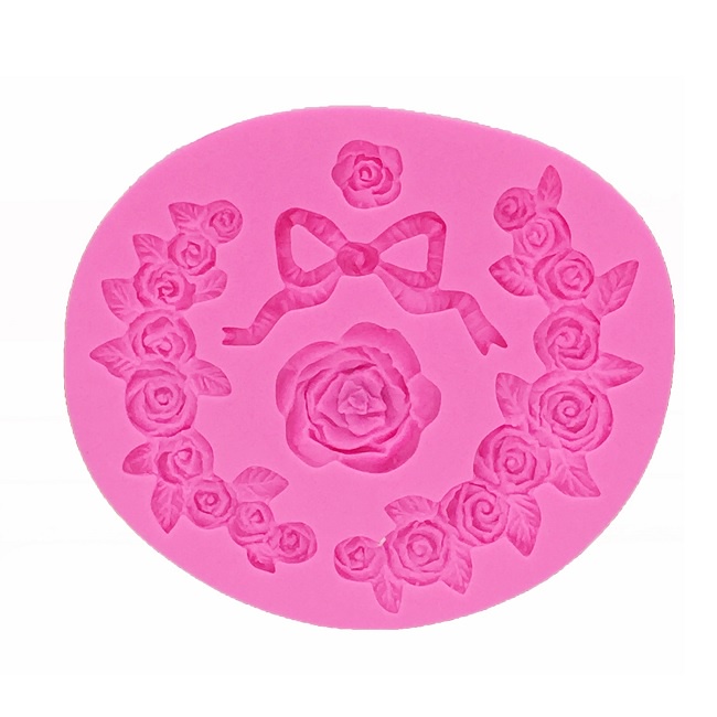 Molde de Silicone Cordão de Rosas com Laço de Fita para Biscuit e Confeitaria