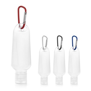 Frasco PETG de 50 ml com tampa flip top e mosquetão