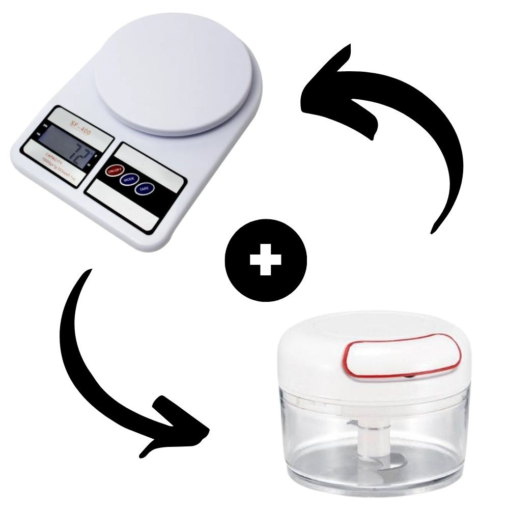kit Balança Cozinha Digital +mini processador   Alta Precisão 10kg