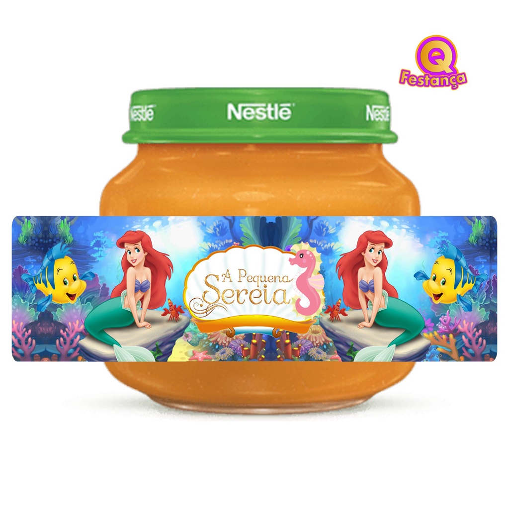 10 Rótulos Adesivos Papinha Ariel Pequena Sereia- Pronto para ser aplicado, Decoração Festa Aniversário, Lembrancinhas Ariel Pequena Sereia