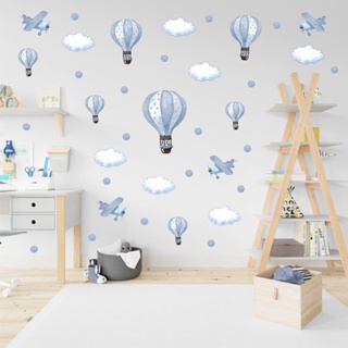 Kit Adesivo de Parede  Balões Aquarela + Avião + Bolinhas + Nuvens - Papel de Parede Infantil (MOD-104) em Oferta na Shopee