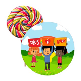 10 Adesivos Pirulito 3 Palavrinhas Arco Iris- Pronto para Aplicação Deus é Amor