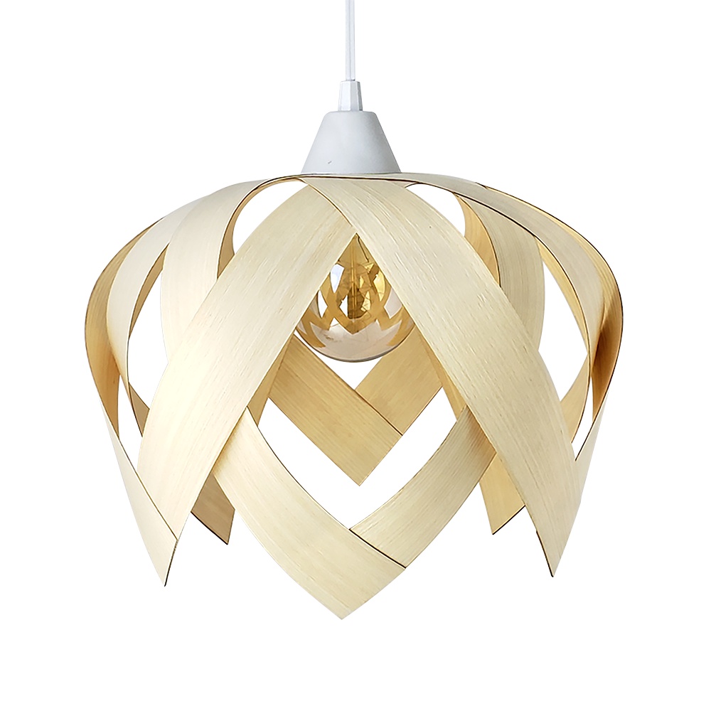 Luminária Lustre Pendente Lâmina de Madeira Soquete E27 Bivolt Teto Sala Mesa Jantar Cozinha Ilha Bancada Modelo Lúpulo Médio Cor Marfim