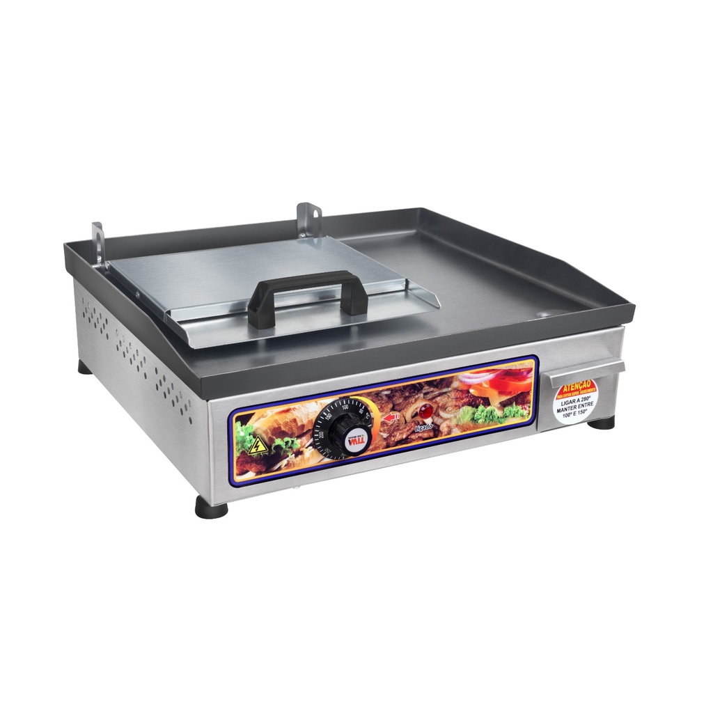 Chapa Chapeira de Lanches Elétrica Profissional 40x35 com Abafador Prensa em Oferta na Shopee