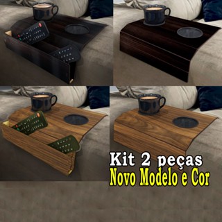 kit duas esteira para sofa com porta copo bandeja apoio suporte mdf madeira promoção decoração