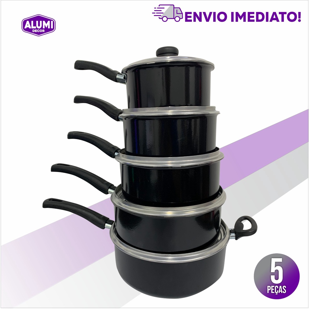 Jogo De Panelas Caçarolas 5 peças - PRETA Alumínio em Oferta na Shopee