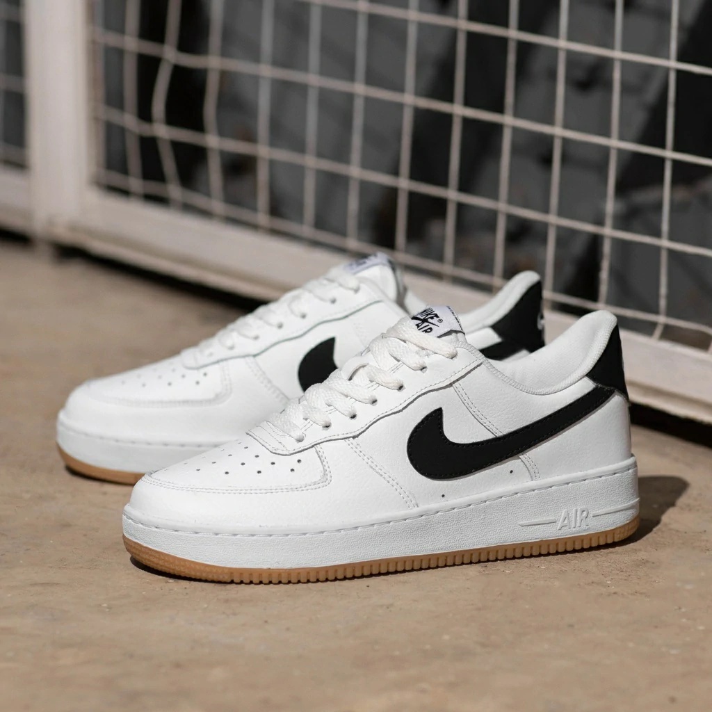 Tênis de Couro NK casual Preto e Branco masculino e feminino modinha