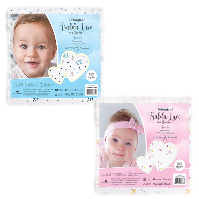Fralda De Pano Luxo Estampada Com Bainha 5 Unidades - Incomfral