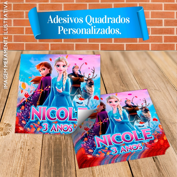 Adesivos Quadrados Personalizados com nome e idade Frozen 2