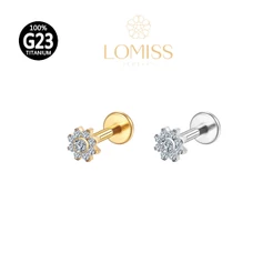 Piercing Labret Titânio PVD com Flores Zircônia《Lomiss semijoias》