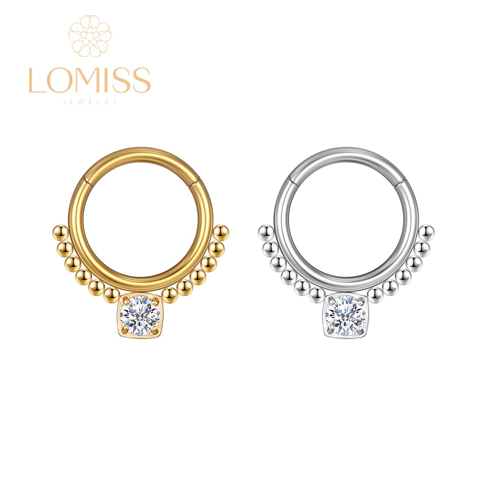 Piercing Argola Aço Cirúrgico PVD Segmento Articulado Bolinhas Zircônia Quadrada Cravejada《Lomiss semijoias》 em Oferta na Shopee