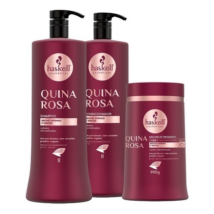 Kit Haskell Quina Rosa Shampoo Condicionador Máscara 900g/1l