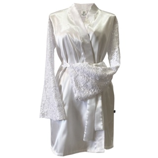 Robe de Cetim Com Manga Longa de Renda Bordado Noiva em Oferta na Shopee