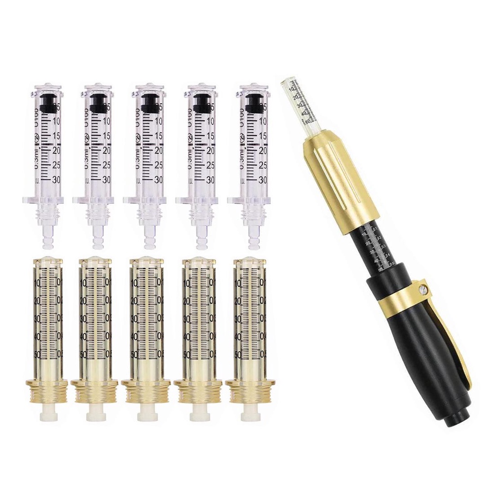 Kit Com 5/10 Ampola 0,3 e 0,5ml  Para Caneta Pressurizada Hyaluron Pen Cartucho Mesoterapia