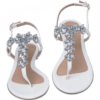 Sandália Flat Feminina Branca Pedraria Rasteirinha Luxo Paula Glamour Rasteira Confortável em Oferta na Shopee