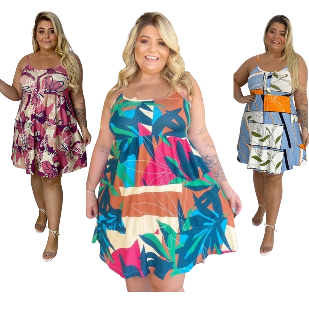 Vestidinho Plus Size Soltinho Estampado Modelo Disfarça a Barriga