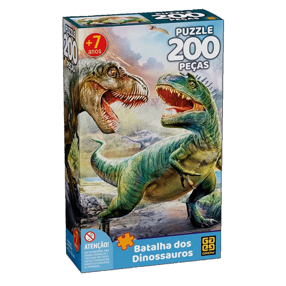 Quebra Cabeça de 200 Peças Batalha dos Dinossauros - Grow 4044 - Mom & Baby