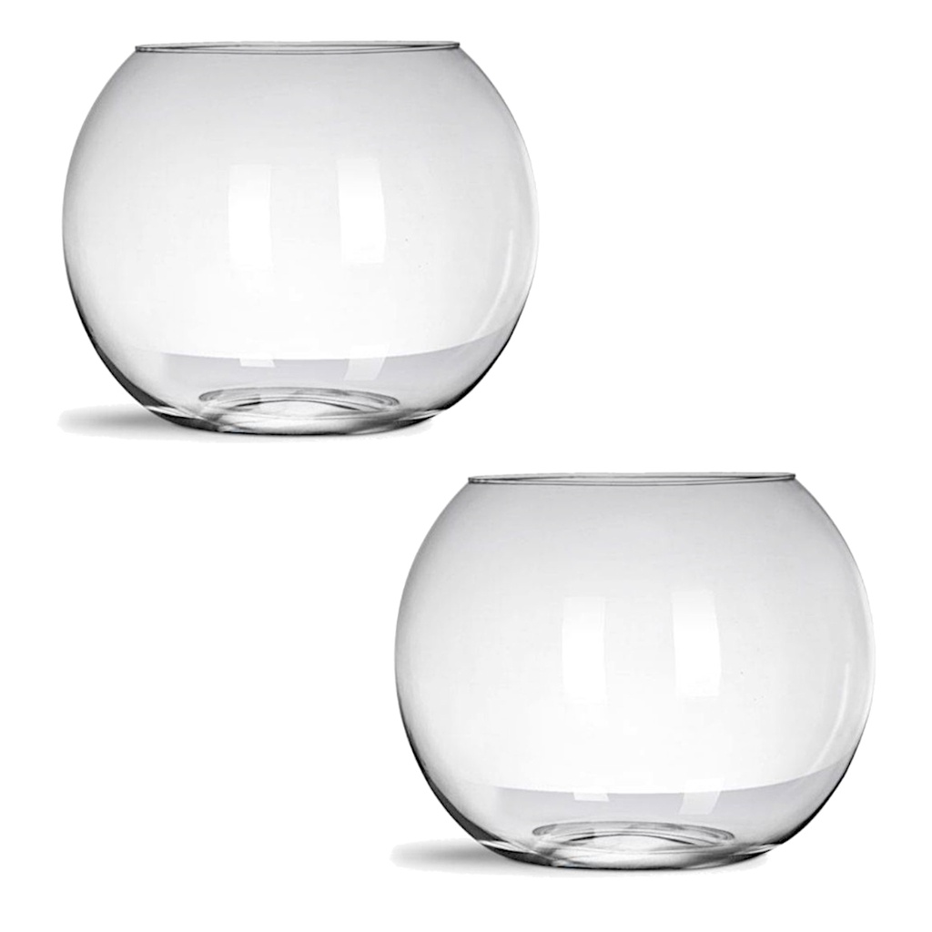 Conjunto Vaso Pequeno Kit 2 Aquários 1 Litro Vidro Transparente Redondo Ø12x10cm Para Decoração Casa Centro De Mesa Casamentos Buffet E Festas