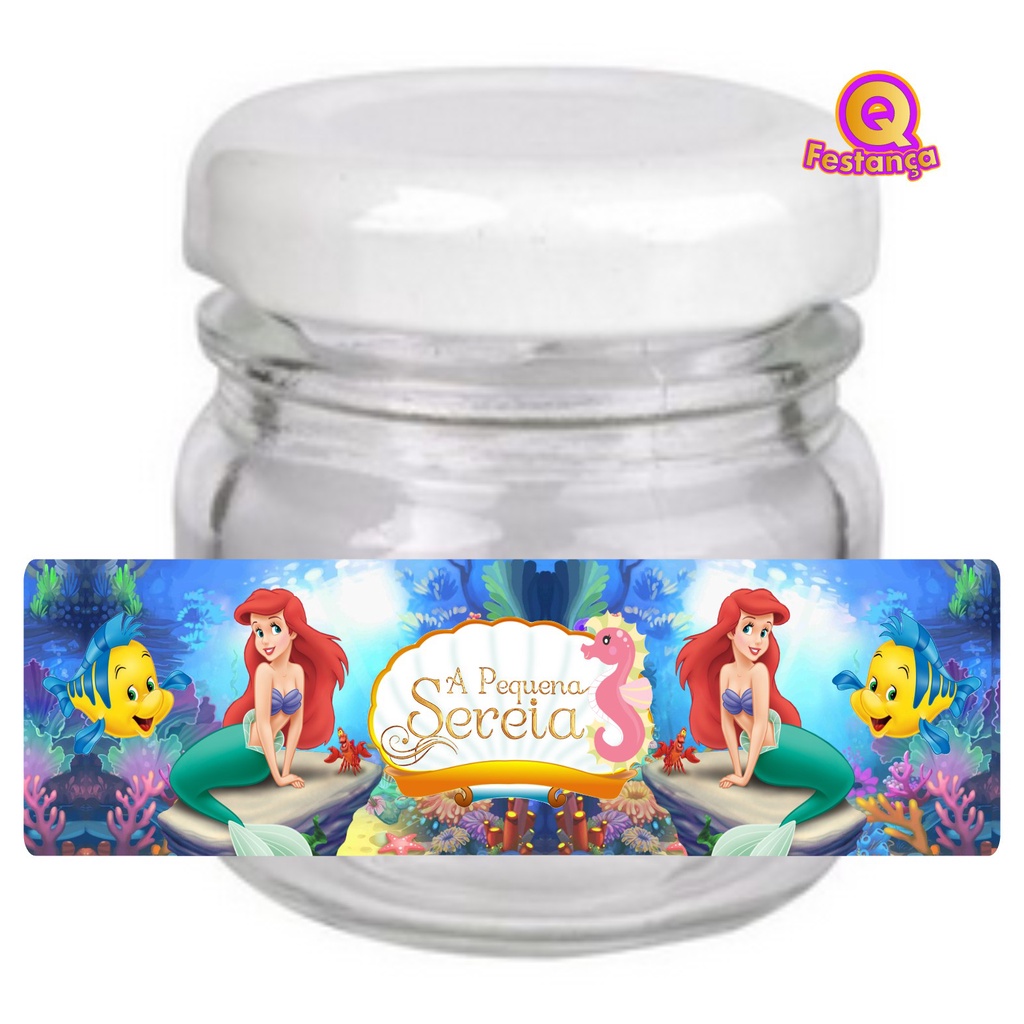 10 Adesivos Rótulo para Potinho 40ml Ariel Pequena Sereia- Decoração Festa Aniversário, Lembrancinhas Ariel Pequena Sereia