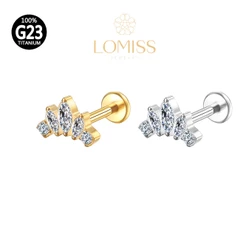 Piercing Helix Conch Labret Titânio PVD Cluster Flor Coroa Zircônia.《Lomiss semijoias》