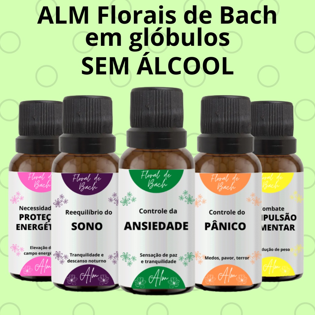 Floral de Bach glóbulos 25g - ALM Florais, sem álcool, 100% natural - Ansiedade, Sono, Libido, Imunidade